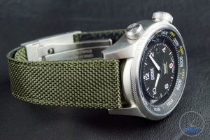 Oris Big Crown ProPilot Altimeter 47mm: Hands-On Review [01 733 7705 4134-07 5 23 14FC] - Green textile strap 23mm wide, on watch facing the right with crown up